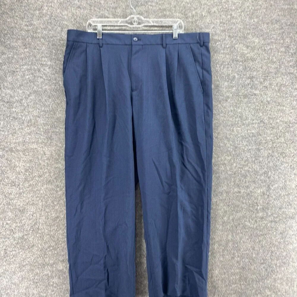 New Van Heusen Dress Pants Men 40*30 Blue Mid Rise Pleated Classic Fit Straight